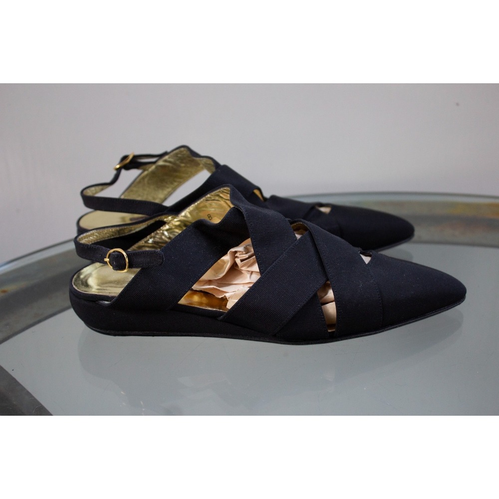 Vintage Walter Steiger Black Fabric Slingback Ballerina Flats Size 6 B